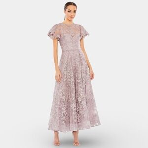 Mac Duggal NWT 50665 Purple Embroidered High Neck Cap Sleeve ALine Dress Size 14